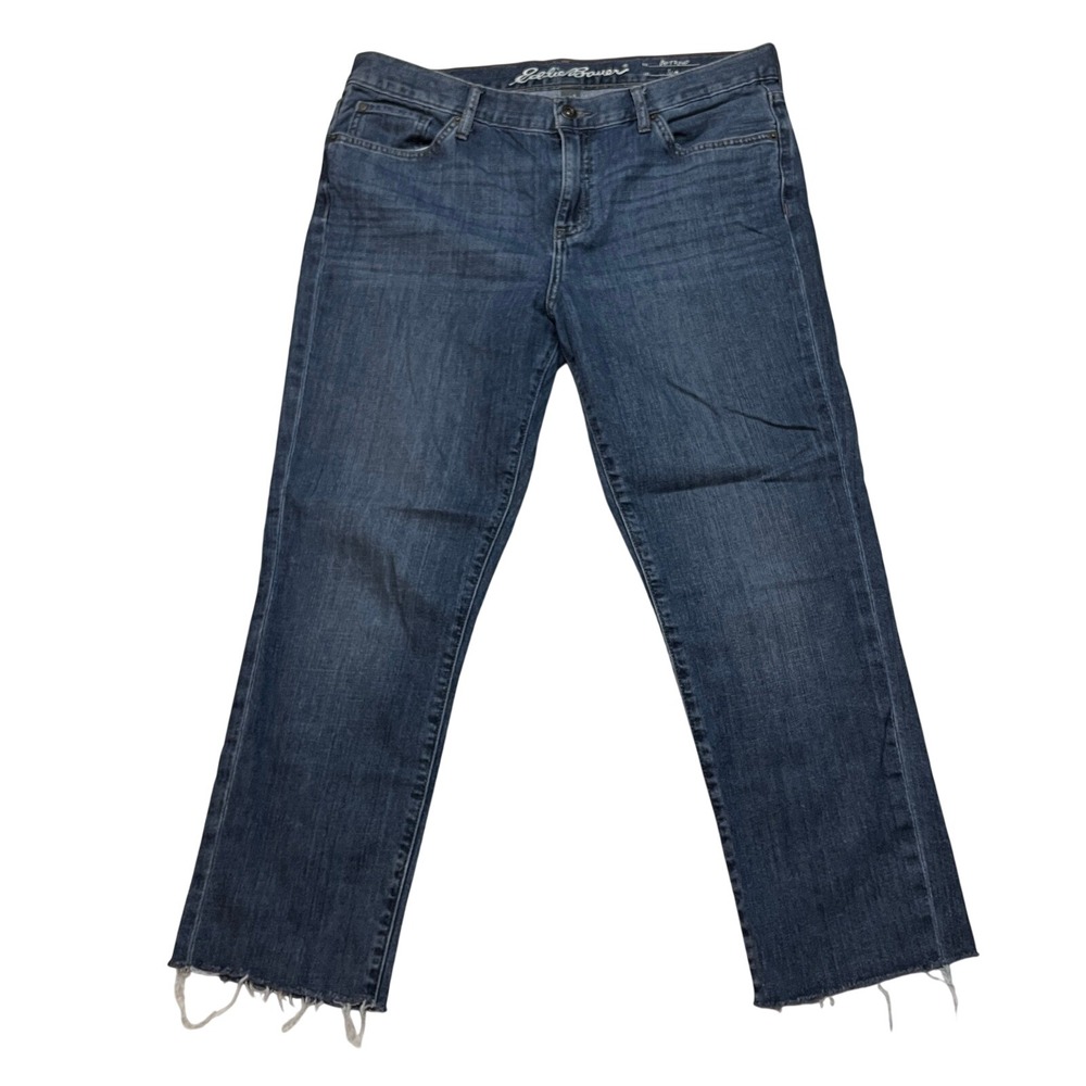 Eddie Bauer Jeans Womens 8 Blue Boyfriend Slim Fit Raw‎ Hem Denim 21117348